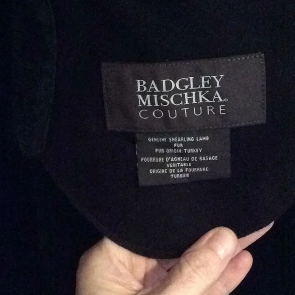 Shearling coat by Badgley Mischka couture black suede coat shearling, nwt - Picture 8 of 13